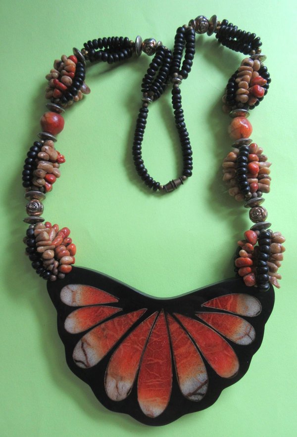 1980's Apple Coral Butterfly Necklace Vintage Jewelry Monarch 