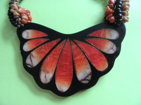 1980's Apple Coral Butterfly Necklace Vintage Jewelry Monarch 