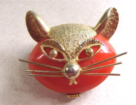 Vintage Bakelite Orange Cat Pin