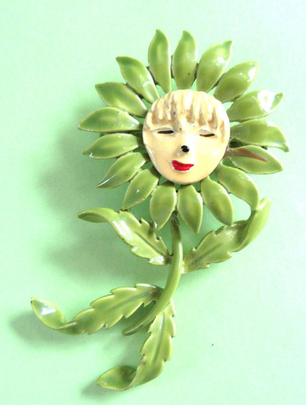 Anthropomorphic Flower Pin Signed JJ  Vintage Jewelry 