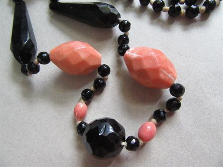 1920's Art Deco Glass Necklace Orange Black Vintage Jewelry