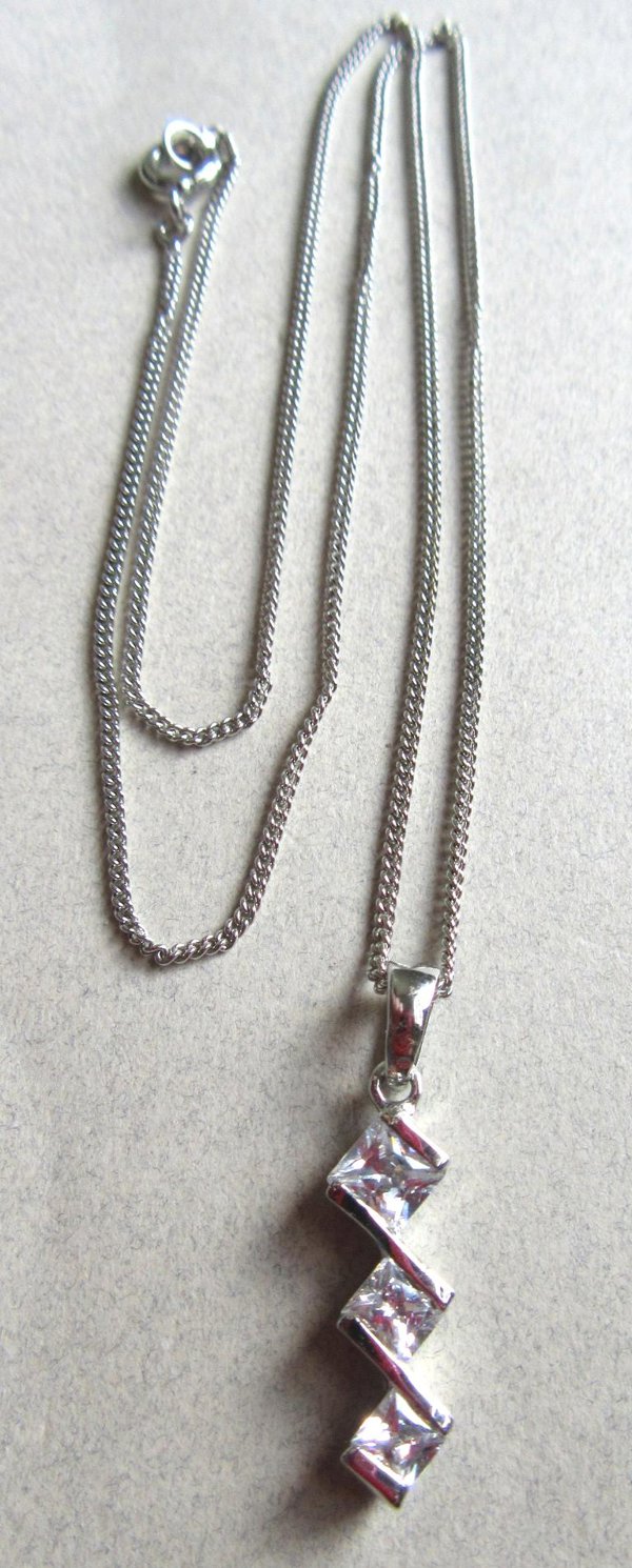 Sterling Silver CZ Pendant on 18" Chain Fine Jewelry