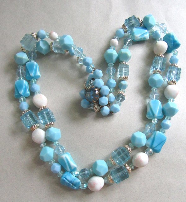 Western Germany Blue Glass Lucite Necklace Vintage Jewelry