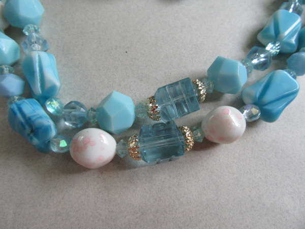 Western Germany Blue Glass Lucite Necklace Vintage Jewelry