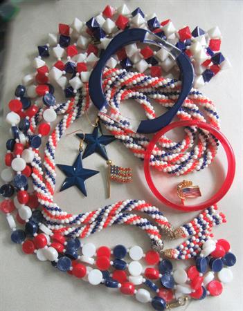 Jewelry Lot Red White Blue Patriotic Hong Kong Necklaces Bangle Bracelet Earrings Costume Jewelry Stars and Stripes USA Flags