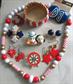 Vintage Costume Jewelry Lot Red White Blue Nautical Lisner Signed JJ Popeye Olive Oil  Ship Wheel