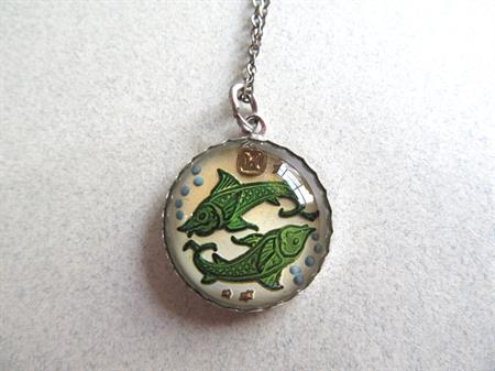 Sterling Silver  Pisces Bubble Pendant on 18