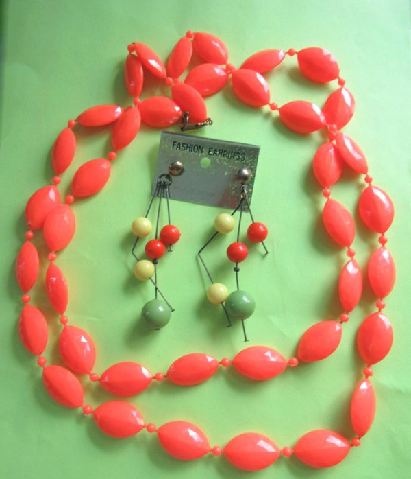 1960s Mod Necklace and 1980's Earrings Vintage Jewelry