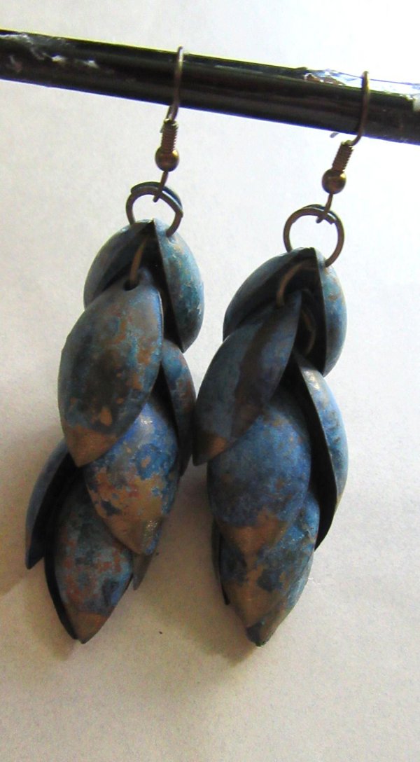 Rustic Blue Distressed Earrings  Brass Jewelry