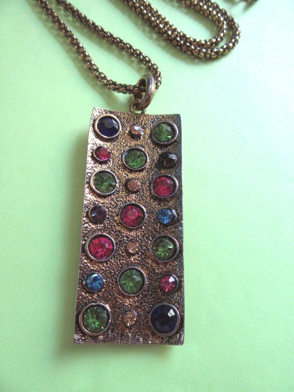 Rhinestone Pendant Necklace Mid Century Style 
