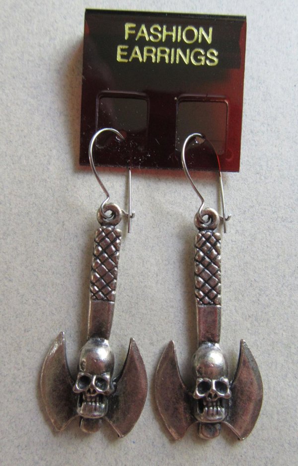 1980's Skull Hatchet Earrings Vintage Jewelry