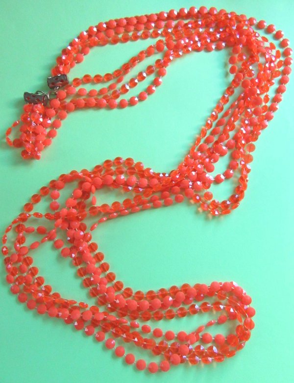 Mod 1960's Orange Long Necklace Vintage Jewelry 