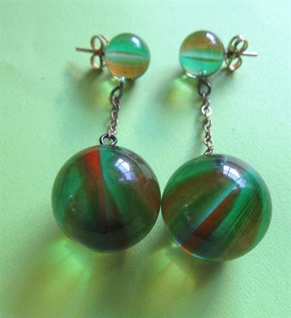 Mod 1960's Ball Earrings Trippy Cats Eye Lucite Vintage Costume Jewelry 60's Accessories Twiggy Go Go