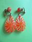 Mod 1960's Orange Clip on Earrings Reverse Painted Twiggy Go Go