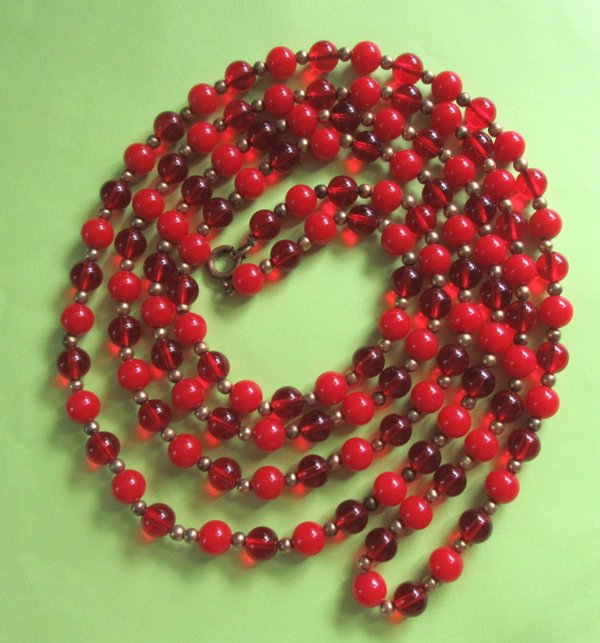 Vintage Lucite Red Beads Flapper Style 56"  Long