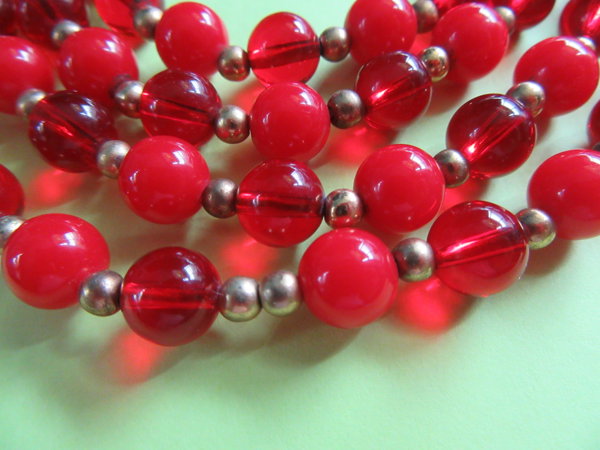 Vintage Lucite Red Beads Flapper Style 56"  Long