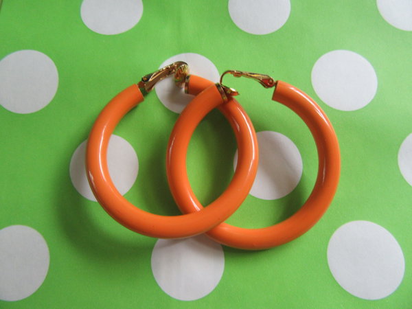 1980's Orange Hoops Clip Earrings Vintage Jewelry 
