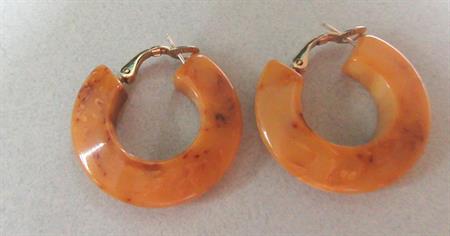 Bakelite Pierced Hoop Earrings Peanut Butter Vintage Costume Jewelry