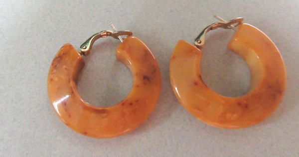 Bakelite Pierced Hoop Earrings Peanut Butter Vintage Jewelry