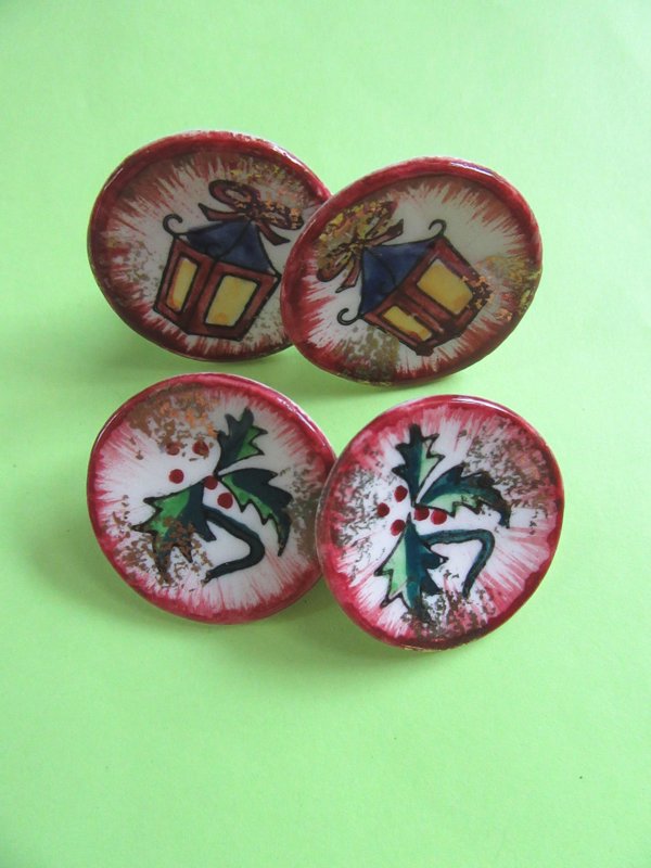 Two Pairs 1950's Christmas Earrings Japan Vintage Jewelry 