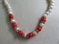 Genuine Freshwater Pearl Necklace with Rhinestone Rhondelle Spacers and Red Beads Fine Jewelry Holiday Christmas Jewelry