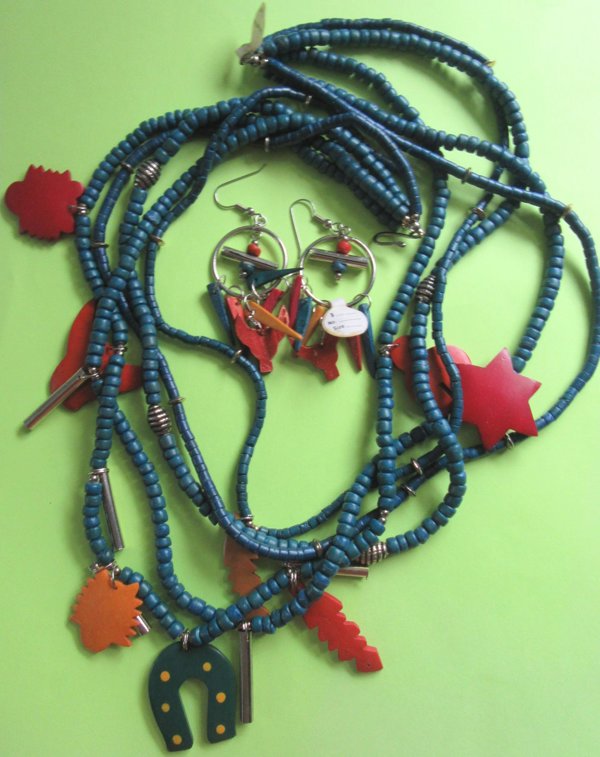1980's Wood Necklace Set Cowgirl Vintage Jewelry 