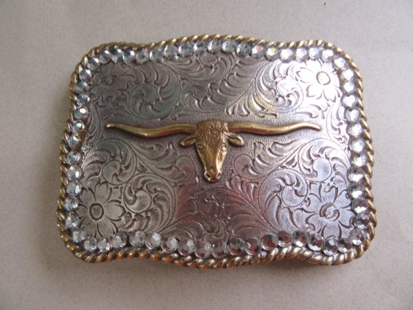 Vintage Perry Ellis Rhinestone Belt Buckle Western Country 
