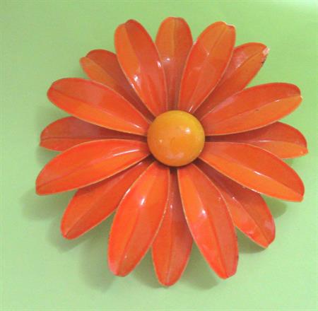 Mod 1960's Orange Flower Enameled Vintage Costume Jewelry Go Go Twiggy