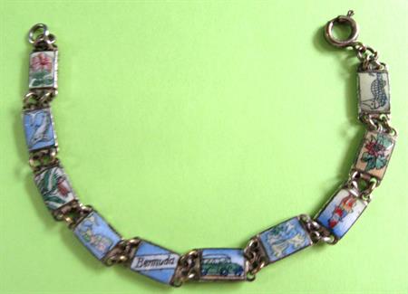 Vintage Bermuda Bracelet Small Wrist Enameled Souvenir Panels 6 1/4