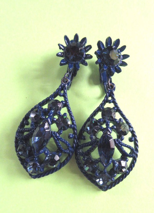 Blue Rhinestone Earrings Vintage Jewelry