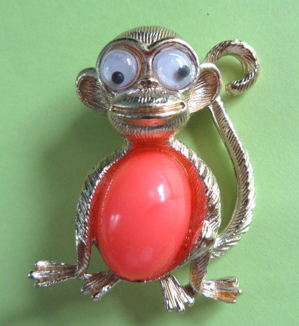 Vintage Anthropomorphic Monkey Pin Google Eyes