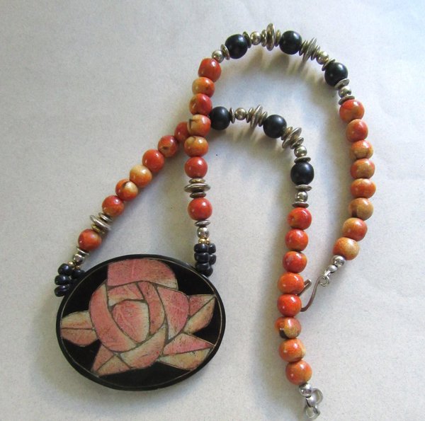 1980's Apple Coral Rose Necklace Vintage Jewelry