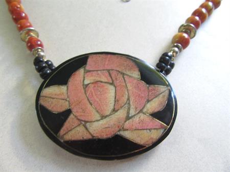 1980's Apple Coral Rose Necklace Vintage Jewelry