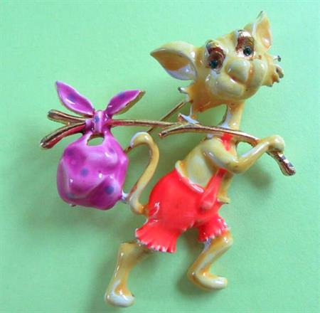 Anthropomorphic Lind Gal Cat Pin  Vintage Jewelry
