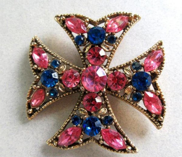 Rhinestone Maltese Cross Pin Vintage Jewelry