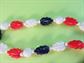 Vintage Mod Leaves Long Necklace Red White Blue Beads 68