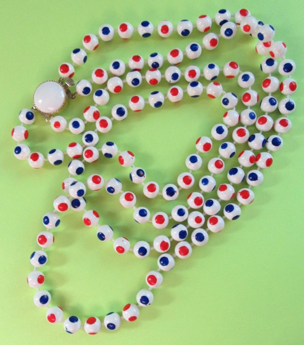 Vintage Necklace Red White Blue Hong Kong 1960's Jewelry