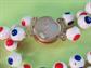 Vintage Polka Dot Necklace Red White Blue Hong Kong Beads Costume Jewelry Patriotic