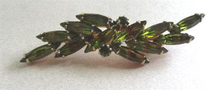 1950's Olive Green Rhinestone Pin Vintage Costume Jewelry