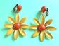 Mod 1960's Daisy Clip On Earrings Yellow Orange 60's Accessories Twiggy Go Go Flower Child