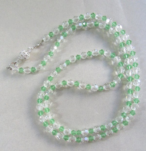 Vintage Crystal Necklace Mint Green Magnetic Clasp