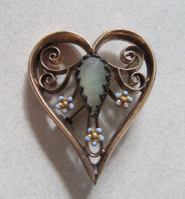 Victorian Saphiret ? Heart Pin Antique Jewelry Something Old