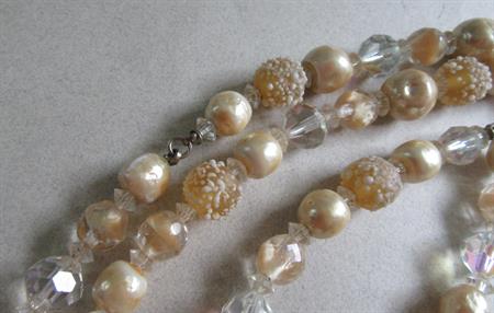 Champagne Art Glass Crystal Necklace Beads  Vintage Jewelry