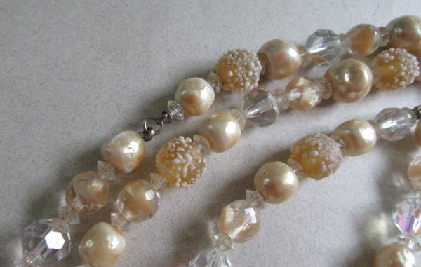 Champagne Art Glass Crystal Necklace Beads  Vintage Jewelry