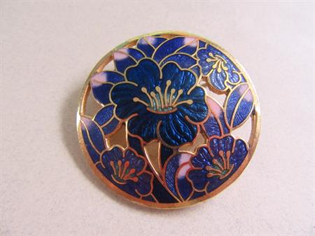 1980's Hibiscus Cloisonné  Floral Pin Tropical  Costume Jewelry