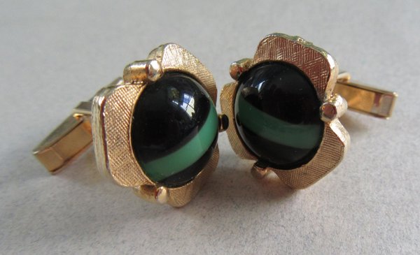 Vintage Glass Cat Eye Cufflinks Men's Jewelry Marble Collectors