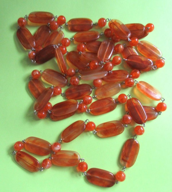 Marbled Lucite Necklace 74"  Long Beads