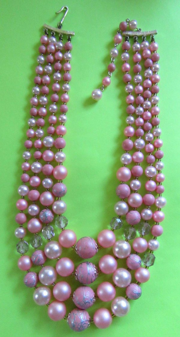 1950's Pink Necklace Japan Vintage Jewelry '50's Accessories