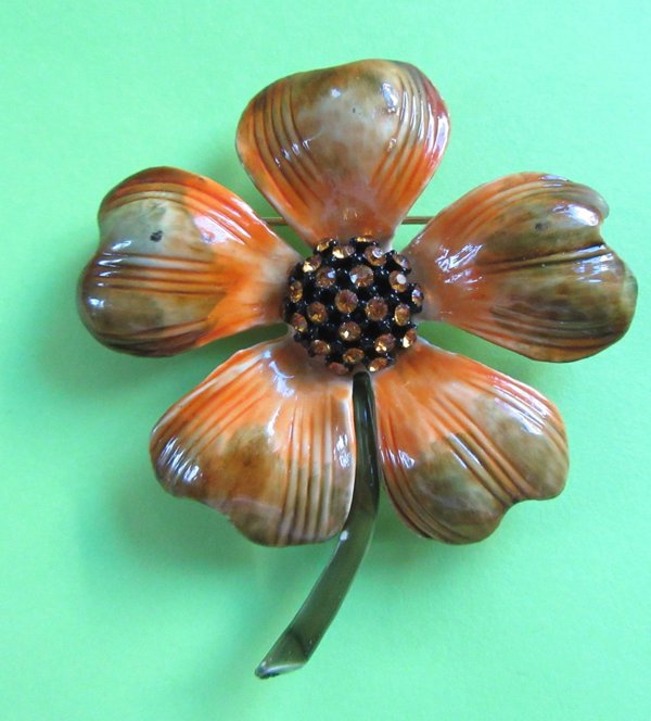 Vintage HAR Hargo Rhinestone Flower Pin Signed Jewelry