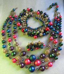 1950's Multi Colored Necklace Set Vintage Jewelry 